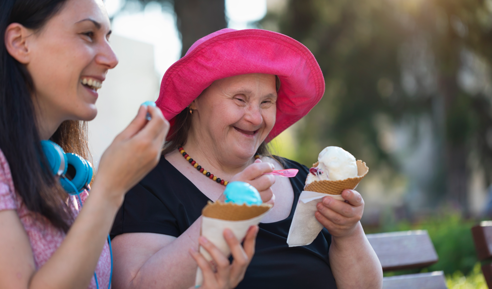 Two women enjoy ice cream